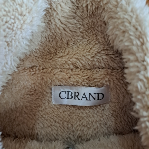 C Brand Women's Large Full Zip Fuzzy Vest Pockets Blue Brown Beige Colorblock - Picture 6 of 10